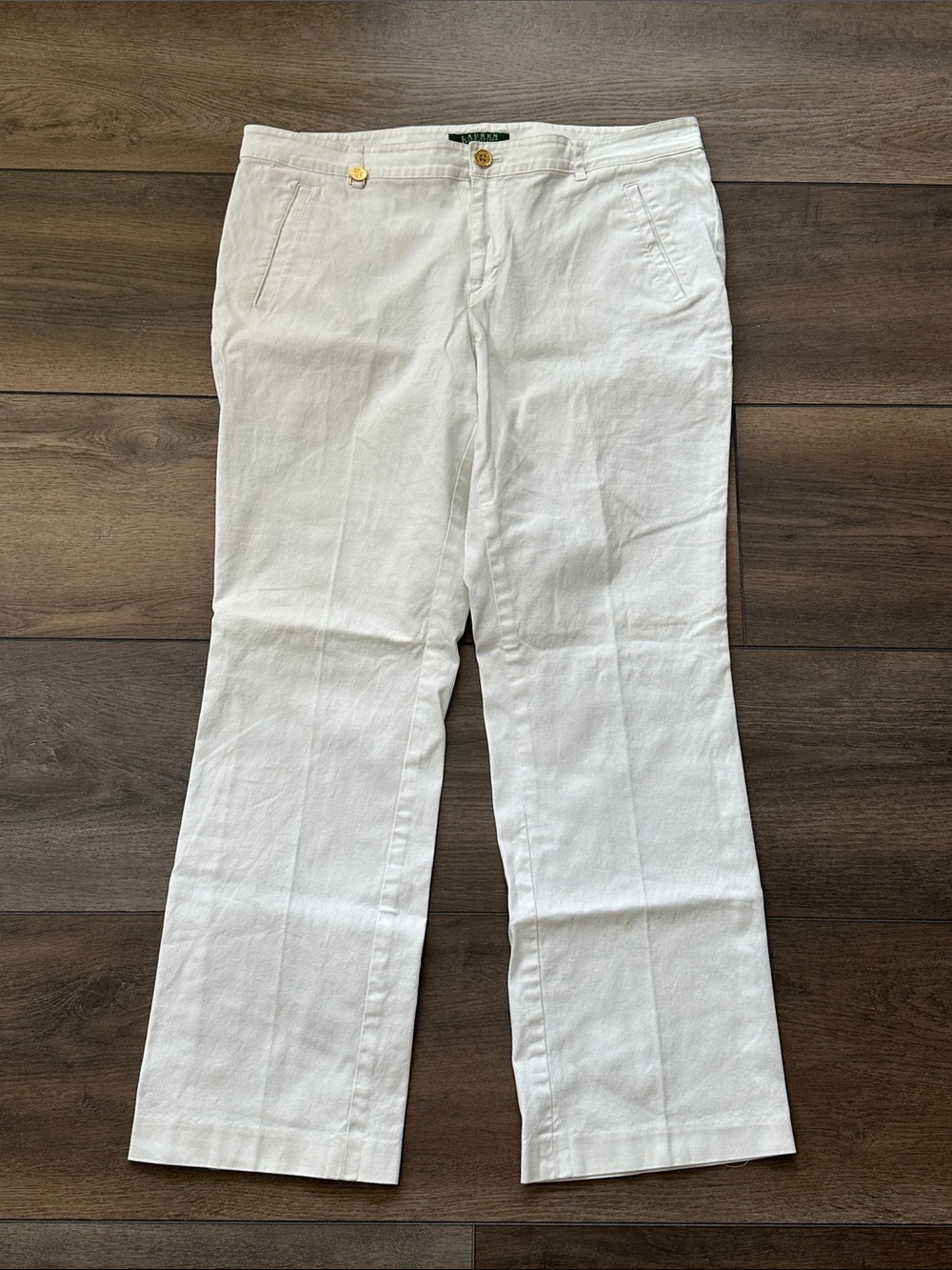 Lauren Ralph Lauren White Cotton Chino Pants with Gold Accents